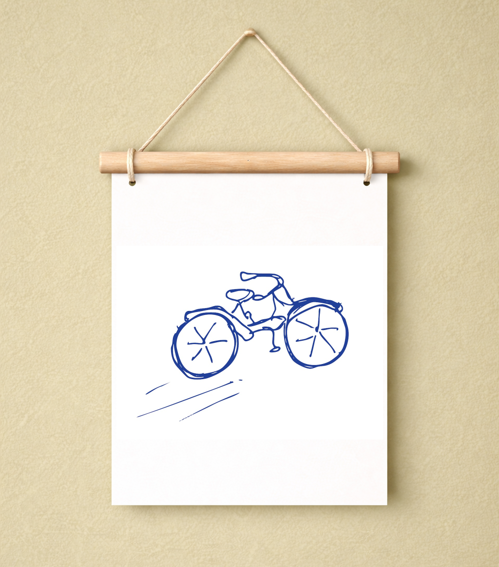 Beloved Bicycle: Nostalgic Hand Drawn Navy Blue on White Art Print
