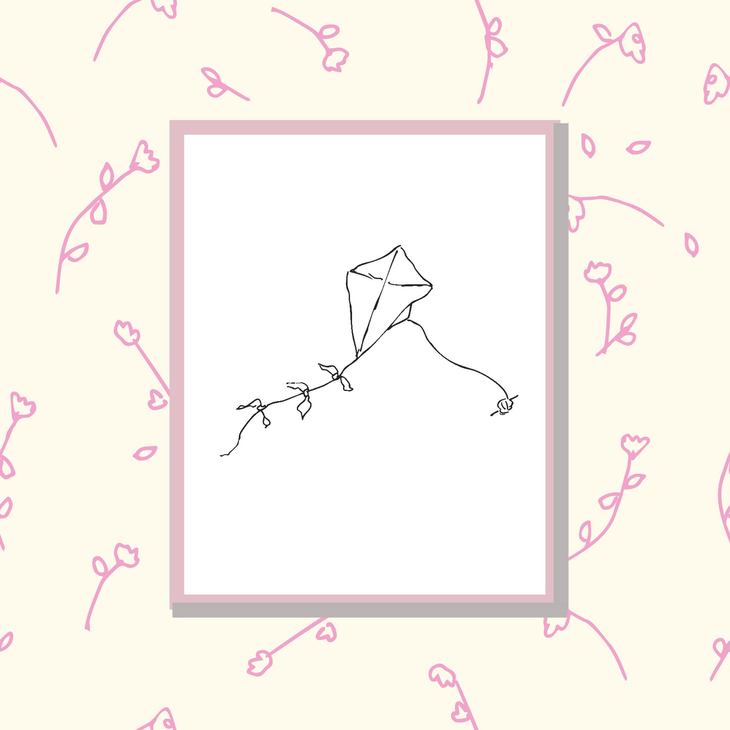 Childhood Kite: Hand-Drawn Black on White Art Print