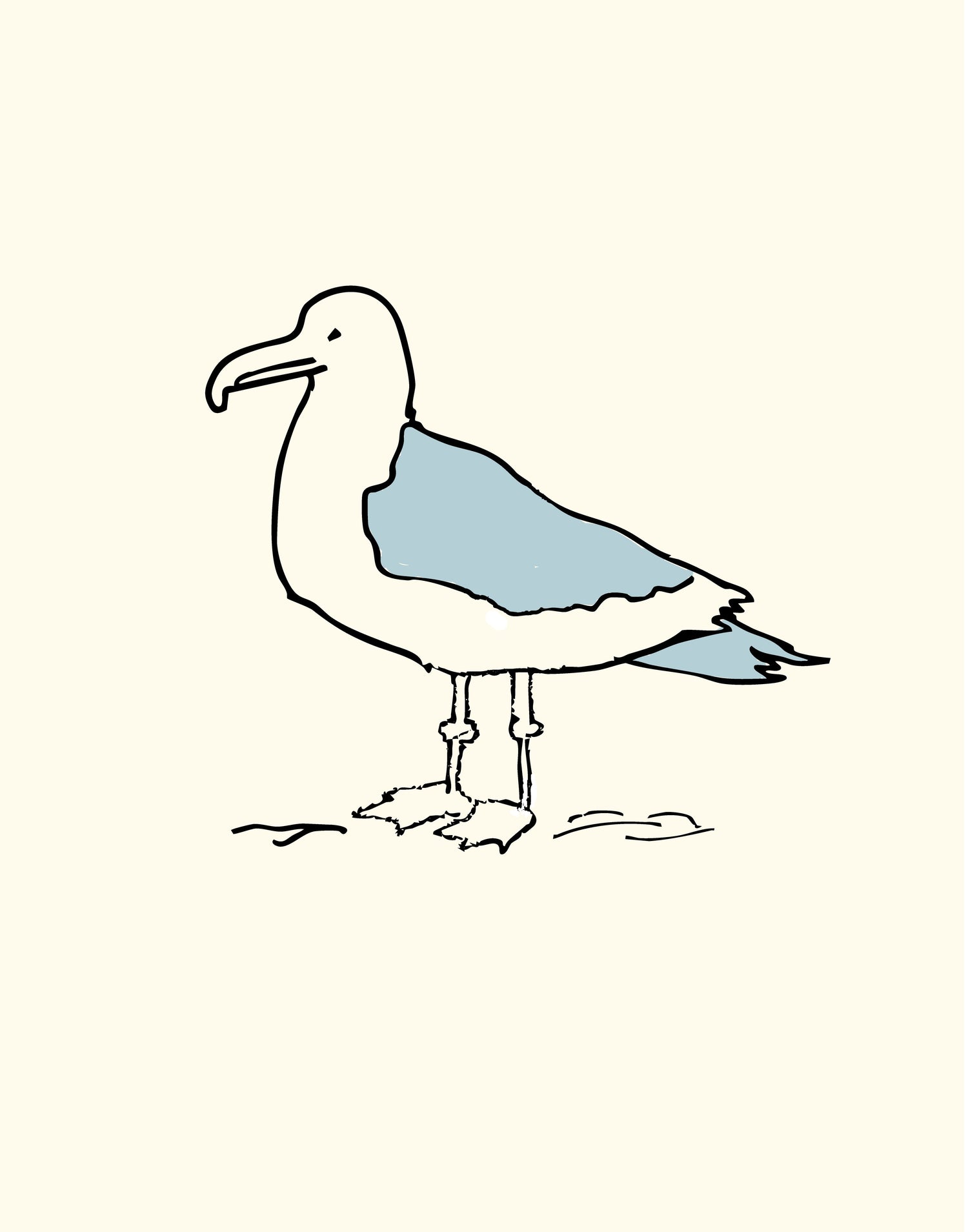 Set of 3 cheery seagull drawings with different colored backgrounds