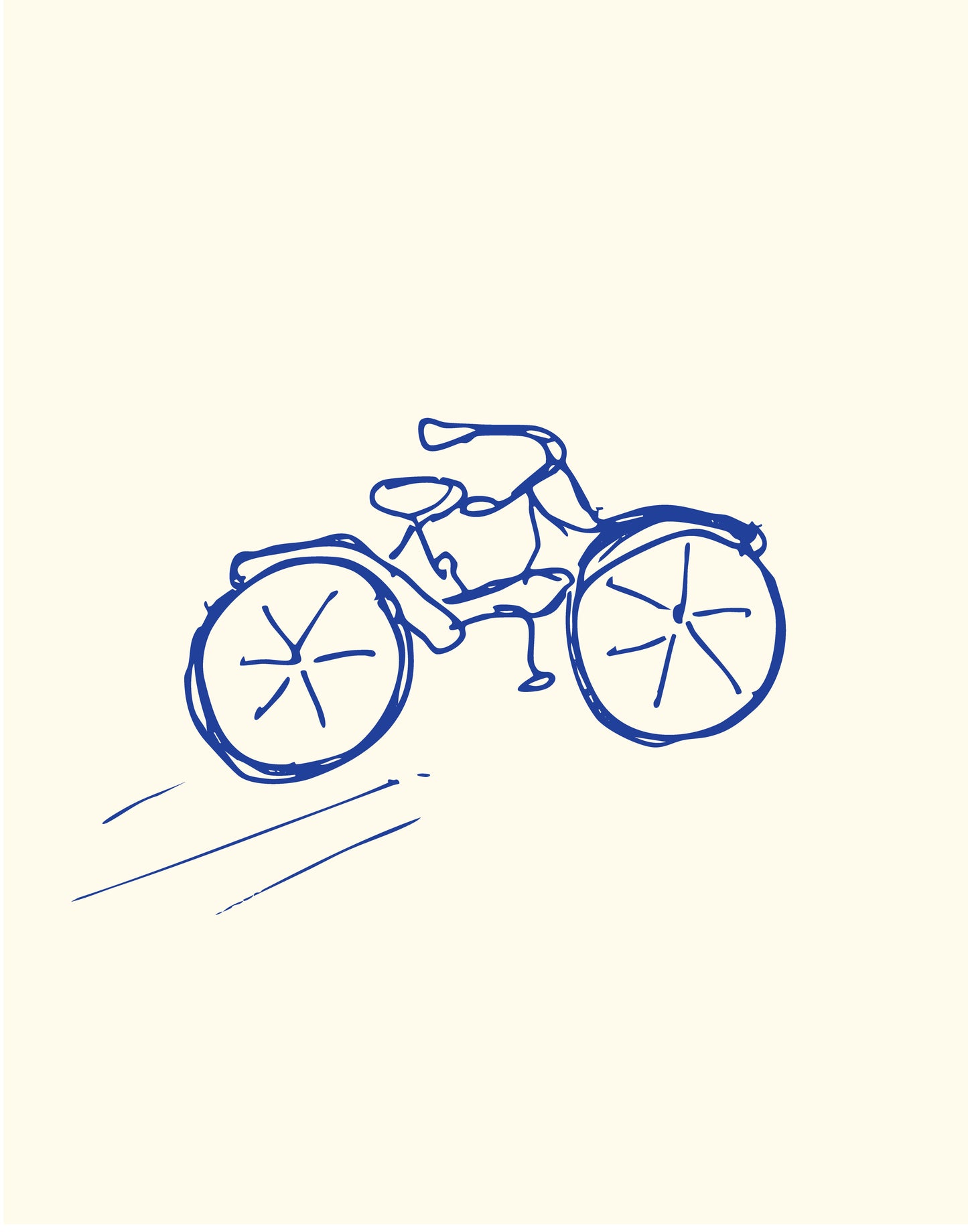 Nostalgic hand drawn kids bike navy blue on cream