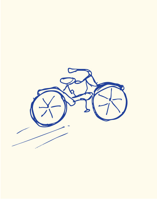 Nostalgic hand drawn kids bike navy blue on cream