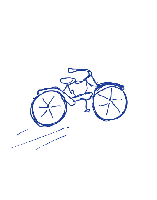 nostalgic hand drawn kids bike navy blue on white