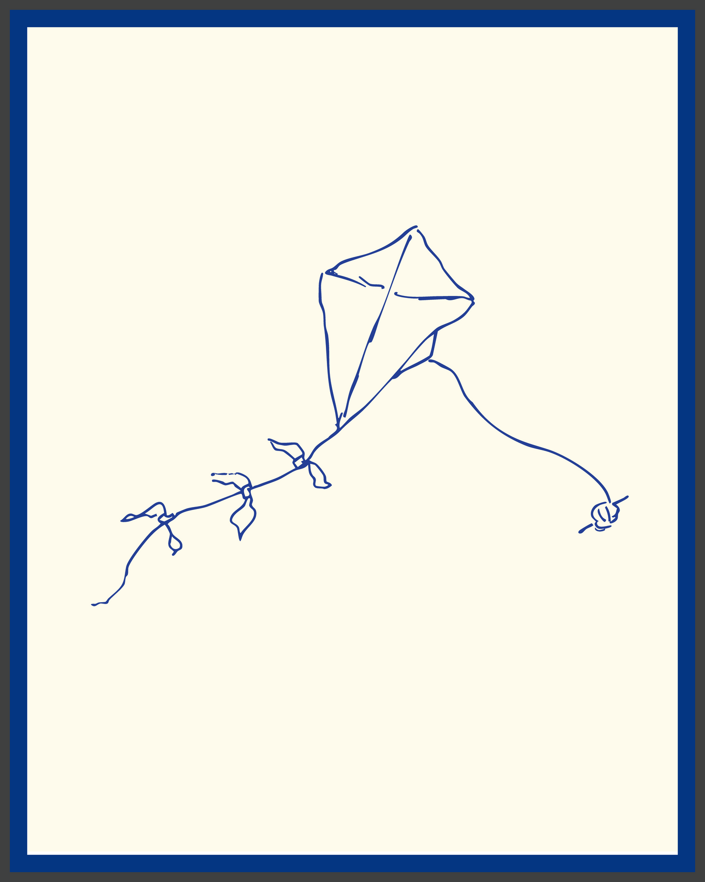 Childhood Kite: Hand-Drawn Navy Blue on Cream Art Print