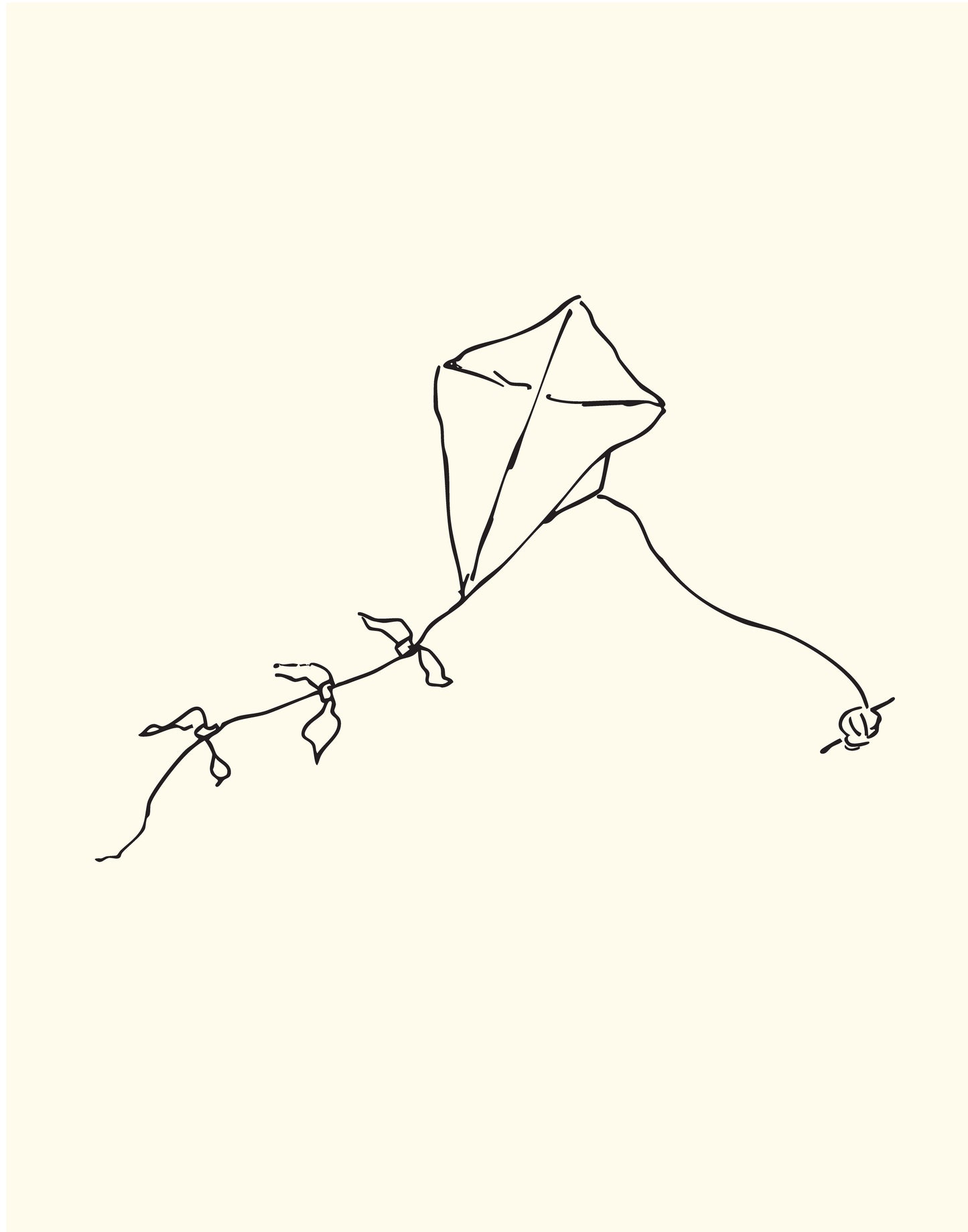 Childhood Kite: Hand-Drawn Black on Cream Art Print