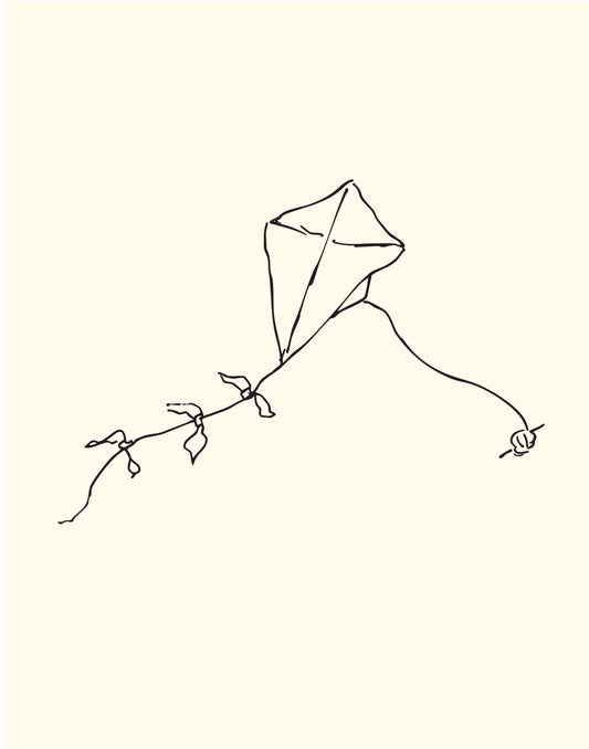 Childhood Kite: Hand-Drawn Black on Cream Art Print