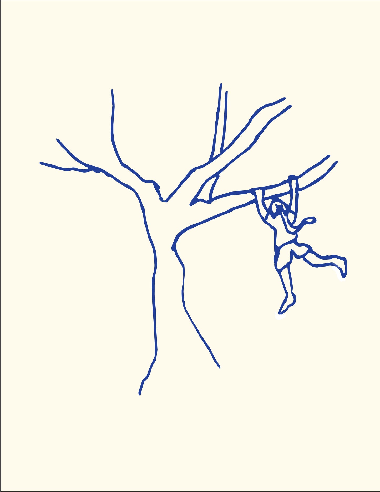 The Girl and Her Tree: Hand-Drawn Navy Blue on Cream Art Print