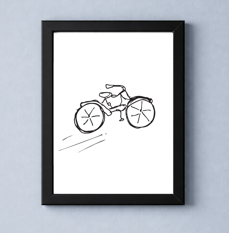 Beloved Bicycle: Nostalgic Hand-Drawn Black on White Art Print