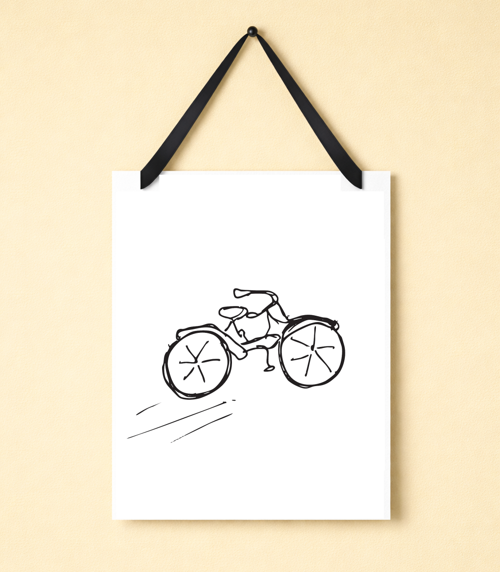 Beloved Bicycle: Nostalgic Hand-Drawn Black on White Art Print