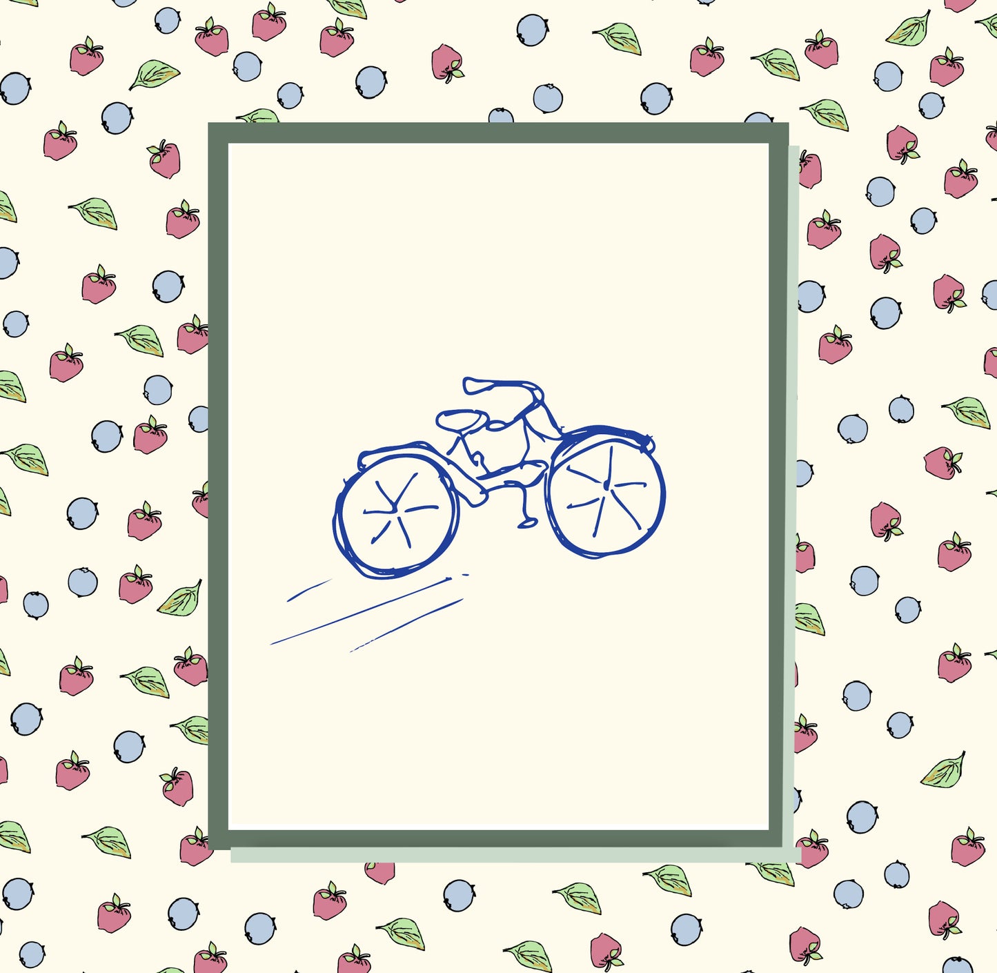 Beloved Bicycle: Nostalgic Hand Drawn Navy Blue on Cream Art Print