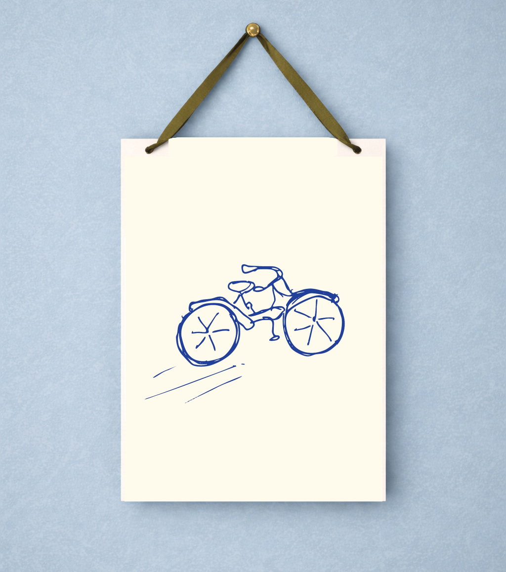Beloved Bicycle: Nostalgic Hand Drawn Navy Blue on Cream Art Print