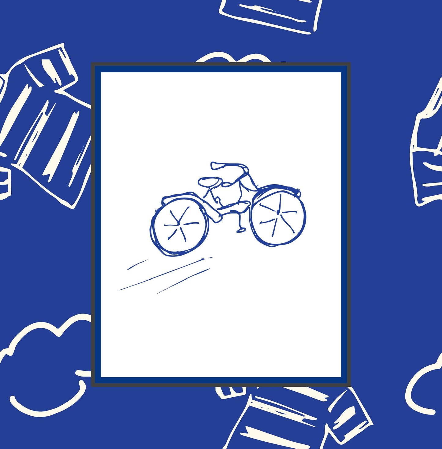 Beloved Bicycle: Nostalgic Hand Drawn Navy Blue on White Art Print