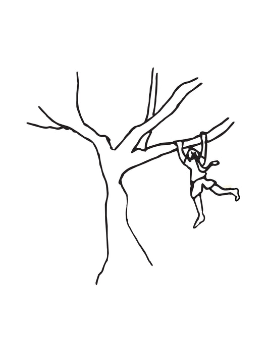 The Girl and Her Tree: Hand-Drawn Black on White Art Print