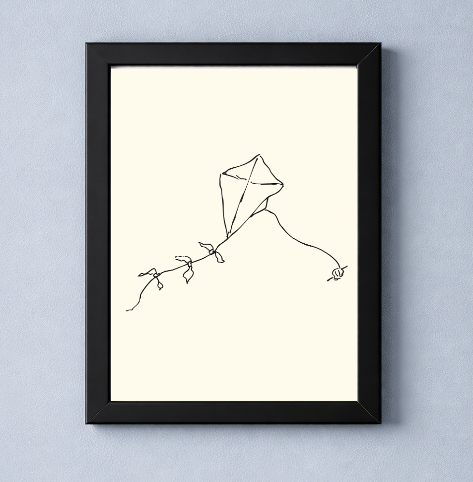 Childhood Kite: Hand-Drawn Black on Cream Art Print