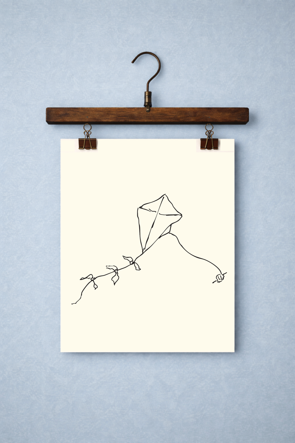 Childhood Kite: Hand-Drawn Black on Cream Art Print