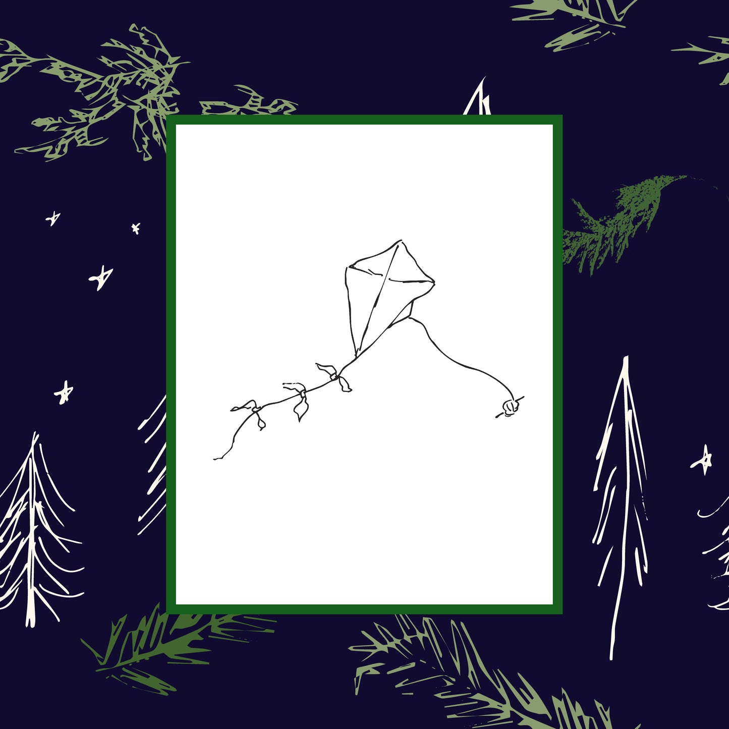 Childhood Kite: Hand-Drawn Black on White Art Print