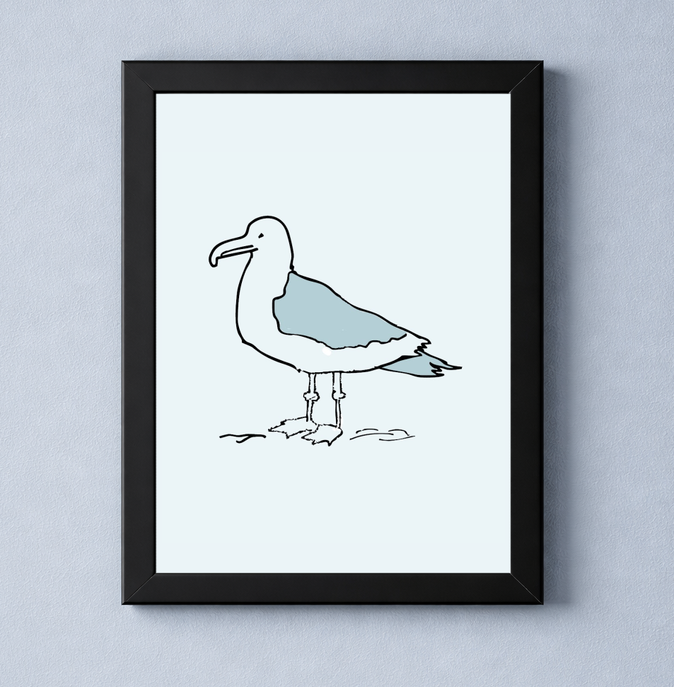 Seagull Friend on Dusty Blue Background