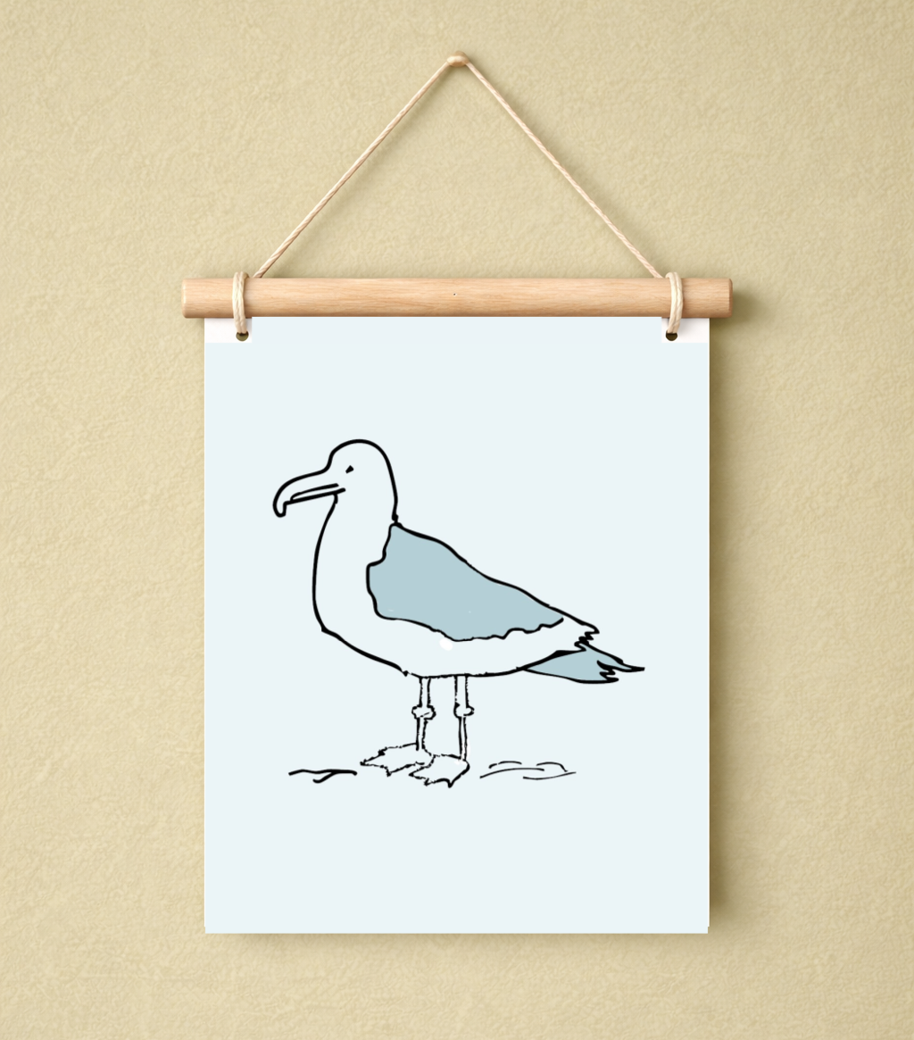 Seagull Friend on Dusty Blue Background